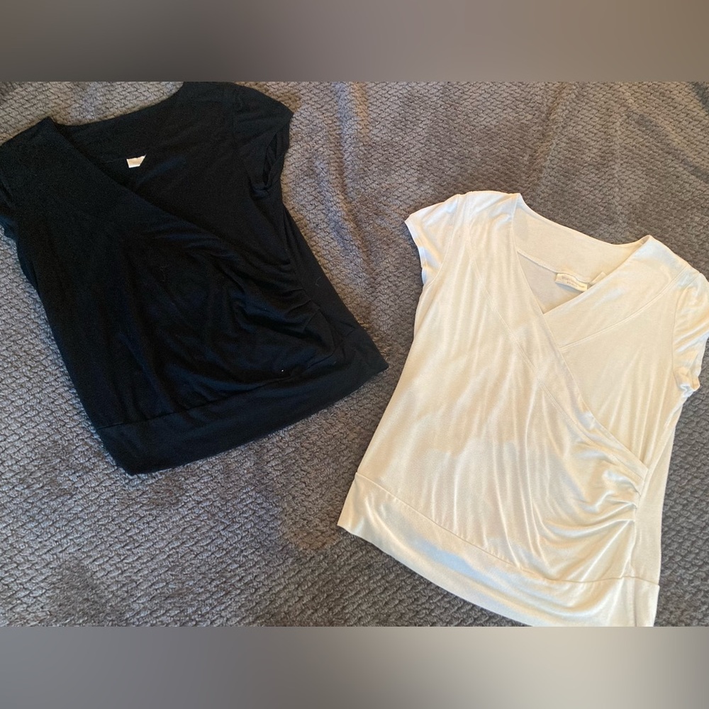 TWO Worthington Stretch women’s blouses. Size M. Crossbody in front.